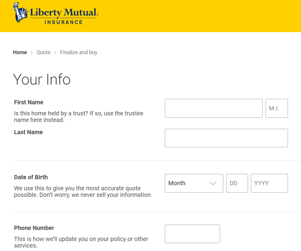 Liberty Mutual Online Quote Instruction Personal Info