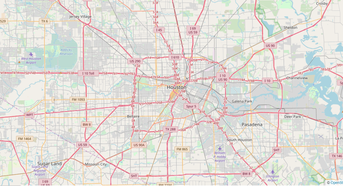 Map of highways in Houston