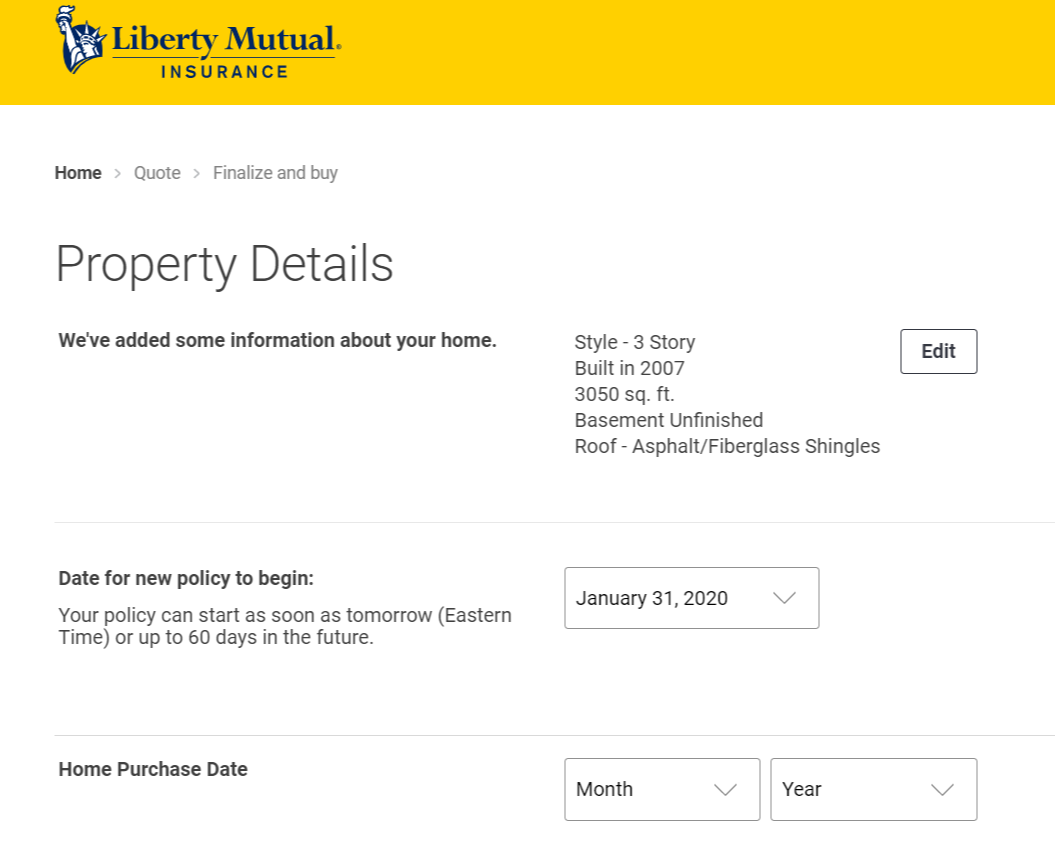 Liberty Mutual Home Insurance Online Quote Instructions Property Info