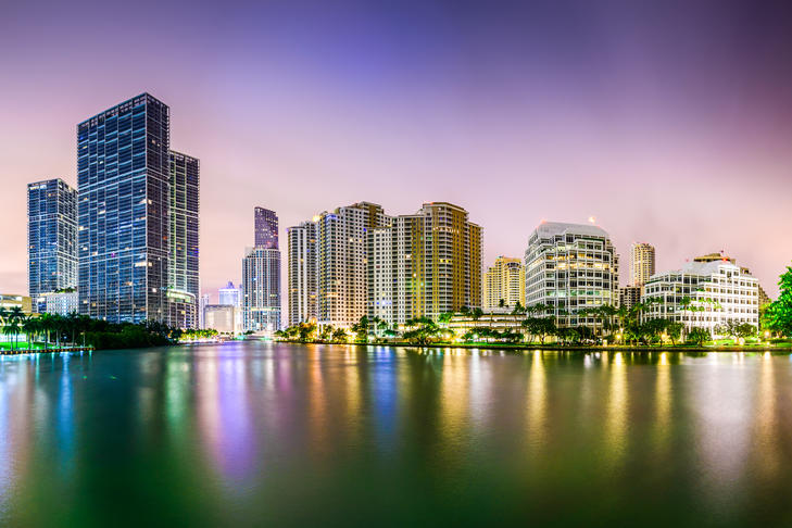 Miami, Florida city skyline.