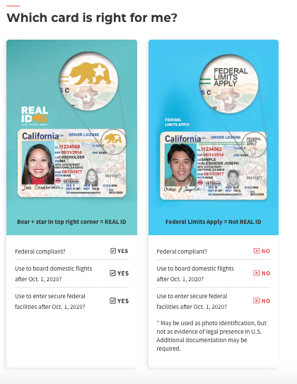 California REAL ID examples