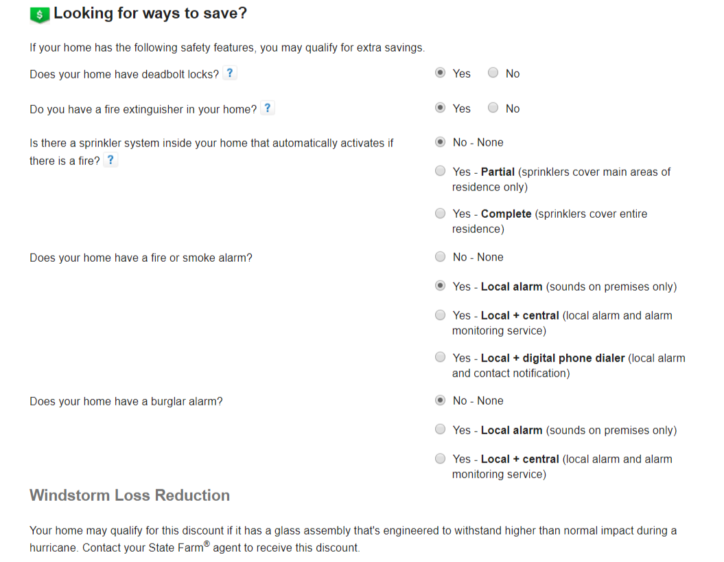 State Farm Online Quote savings deductions