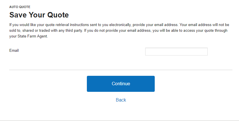State Farm website Save Your Quote screen