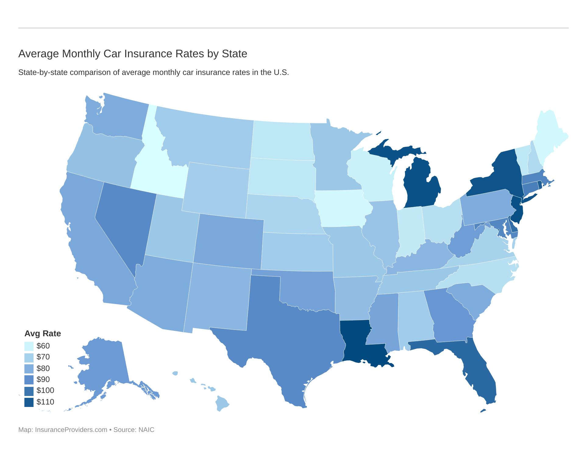 Average Monthly Car Insurance Rates by State