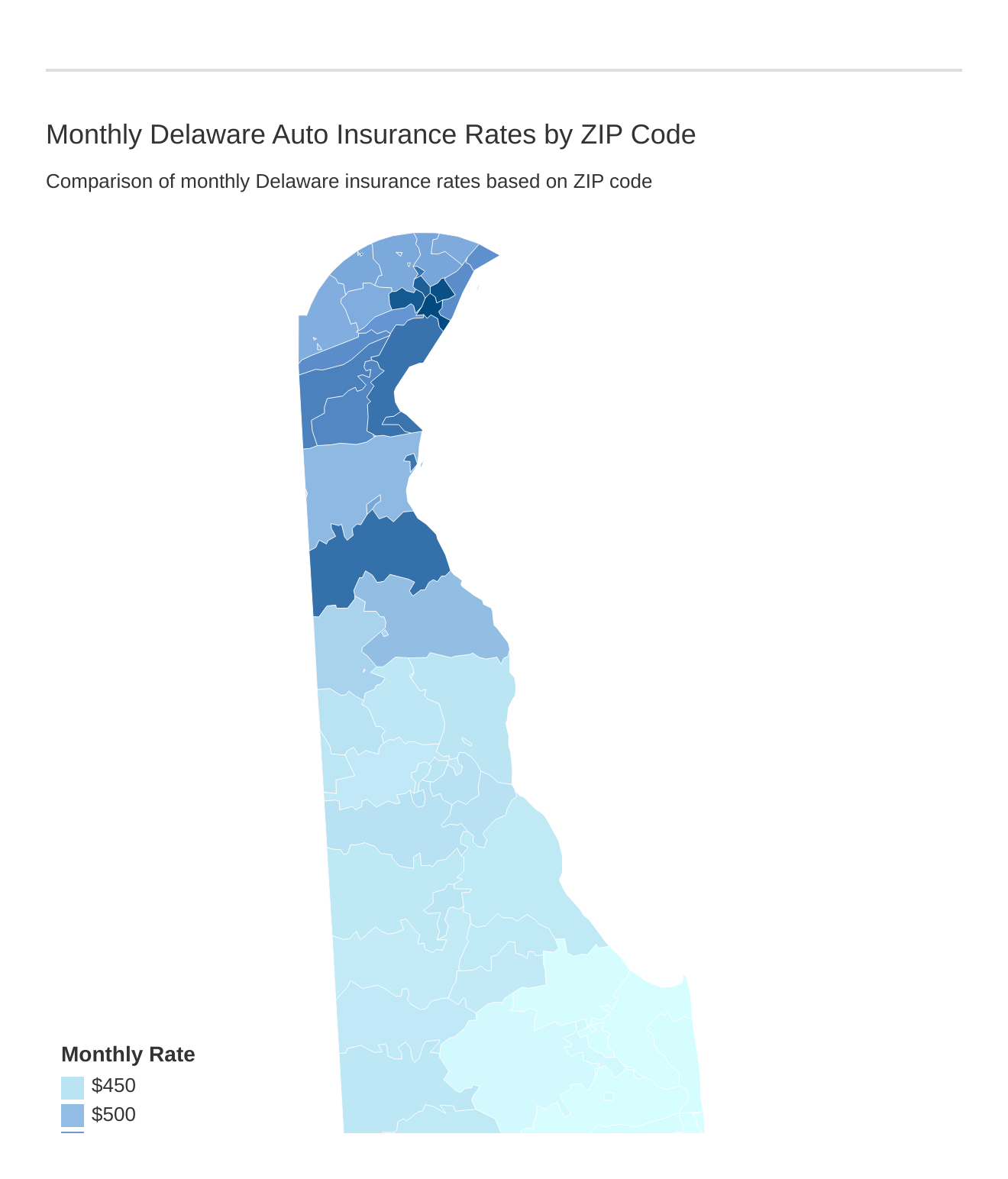 Monthly Delaware Auto Insurance Rates by ZIP Code