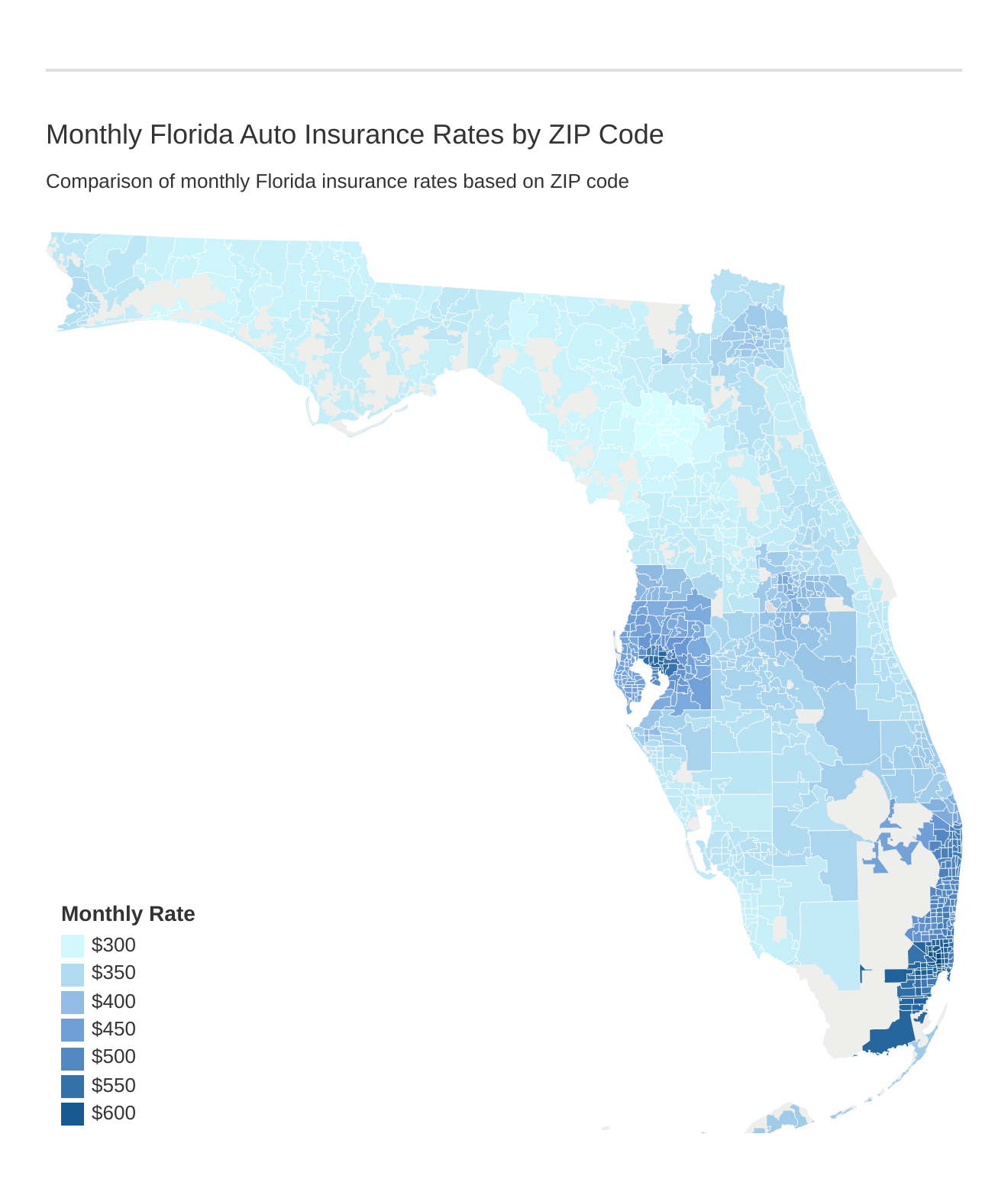 Monthly Florida Auto Insurance Rates by ZIP Code