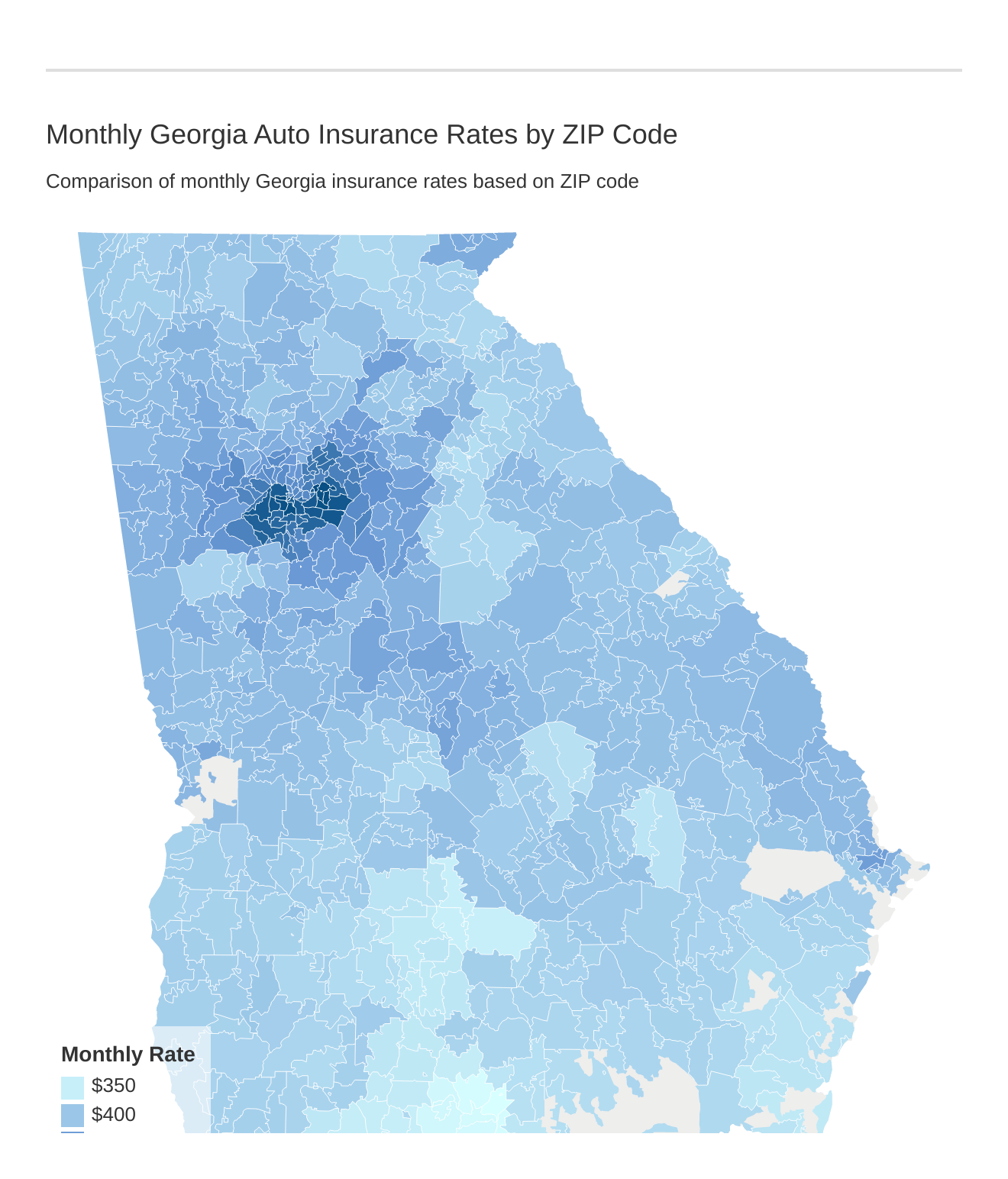 Monthly Georgia Auto Insurance Rates by ZIP Code