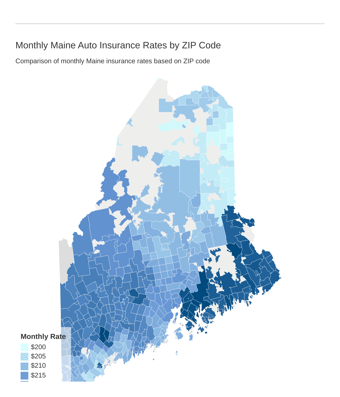 Monthly Maine Auto Insurance Rates by ZIP Code