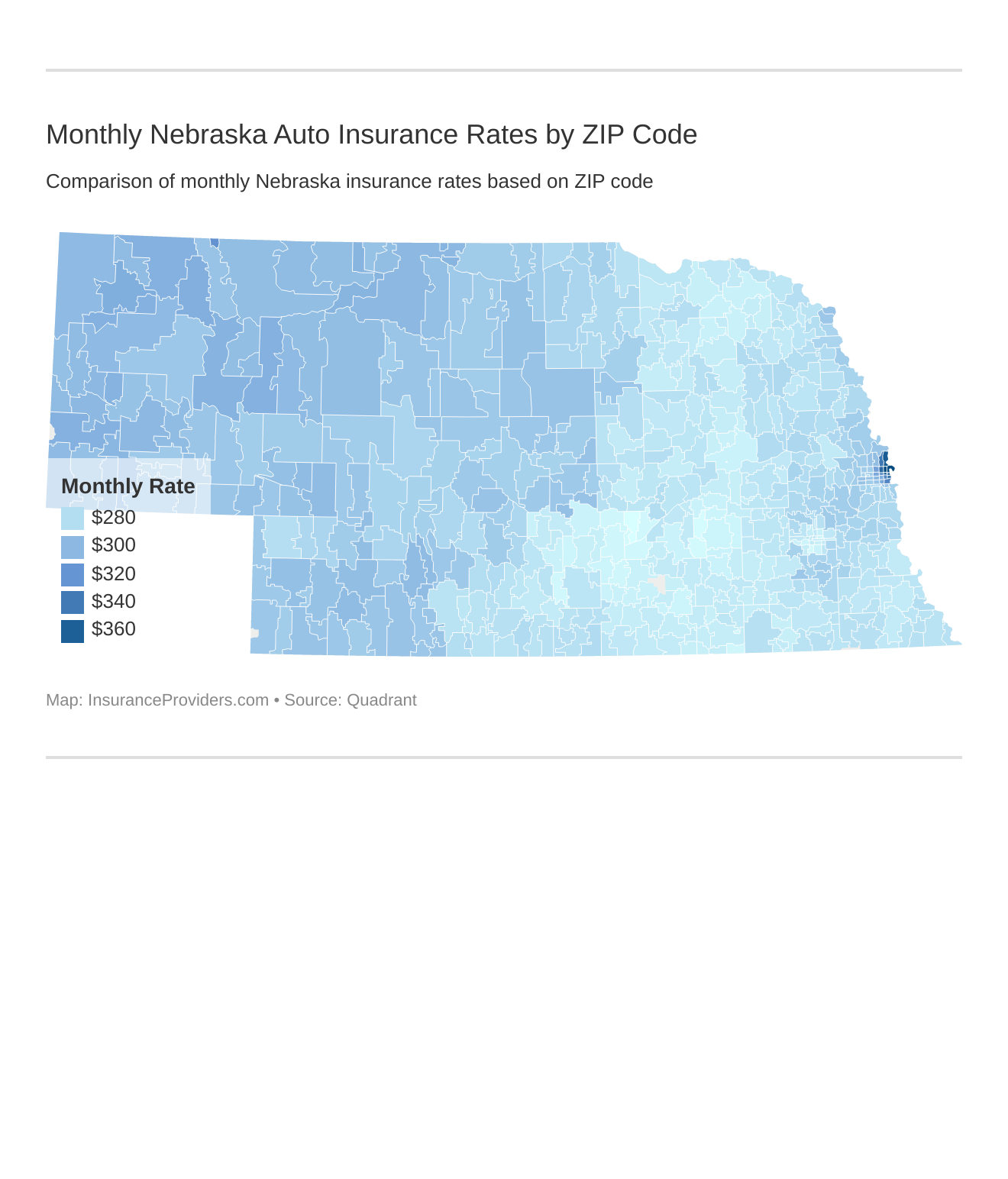 Monthly Nebraska Auto Insurance Rates by ZIP Code