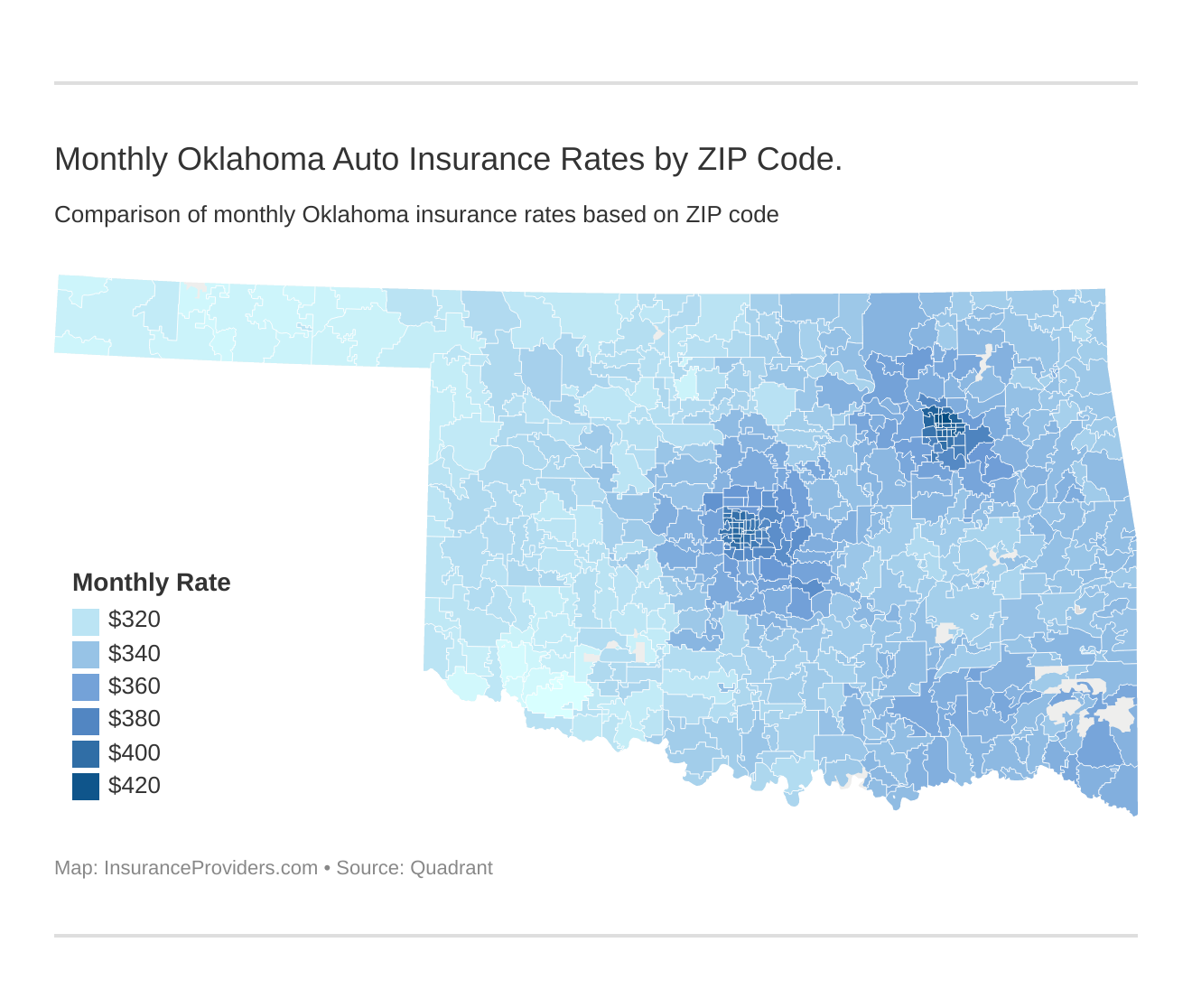 Monthly Oklahoma Auto Insurance Rates by ZIP Code